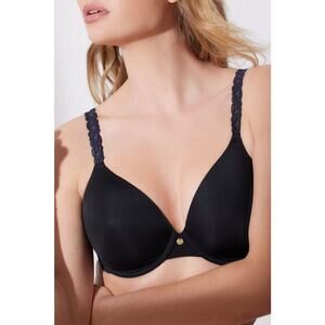 Natori Black Bra Size 34D Lightly Lined Lace Strap Underwire 792B2